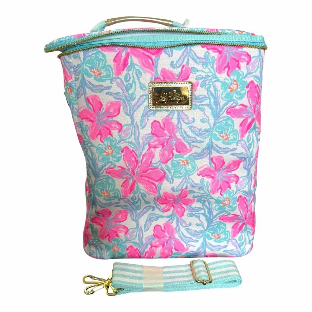 NEW Lilly Pulitzer Insulated Wine Carrier Cooler Bag Floral 4 Bottle Tote Crossb